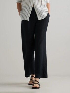 Quince Women's 100% European Linen Pleated Trousers - Black Size 0